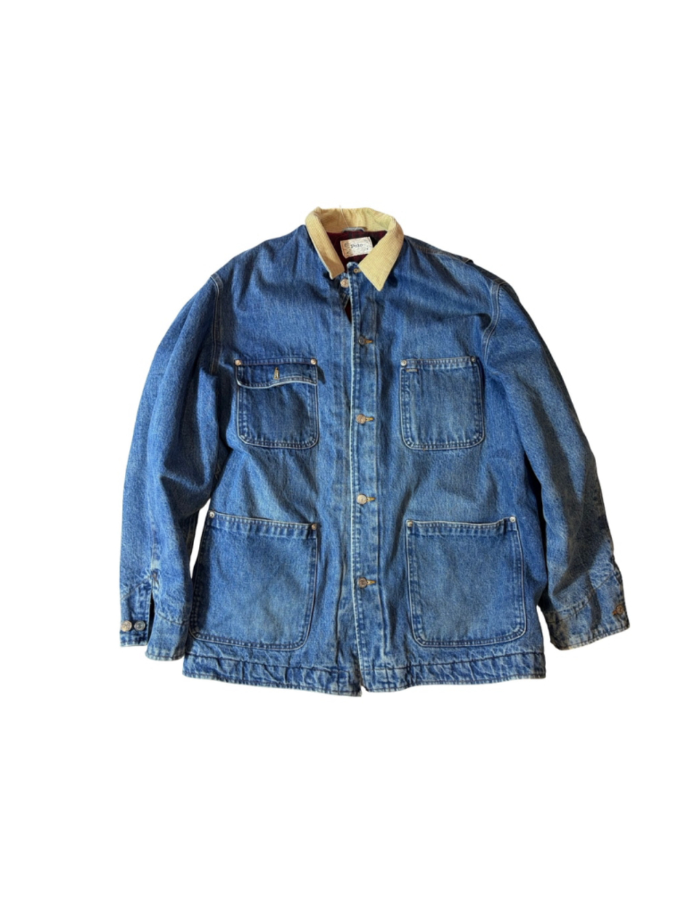 Vintage Polo Ralph Lauren USA Plaid Blanket Lined Denim Barn Chore Jacket Large